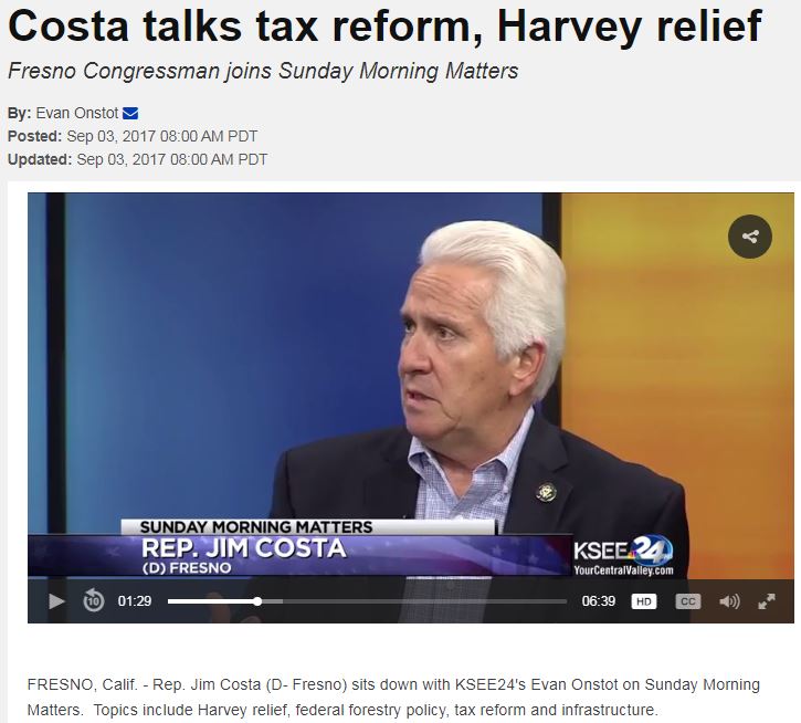 Costa Talks Tax Reform, Harvey Relief
